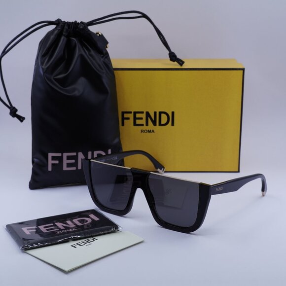 Fendi FE40136I 01A Geometric Sunglasses - Shiny Black/Smoke - Picture 1 of 9